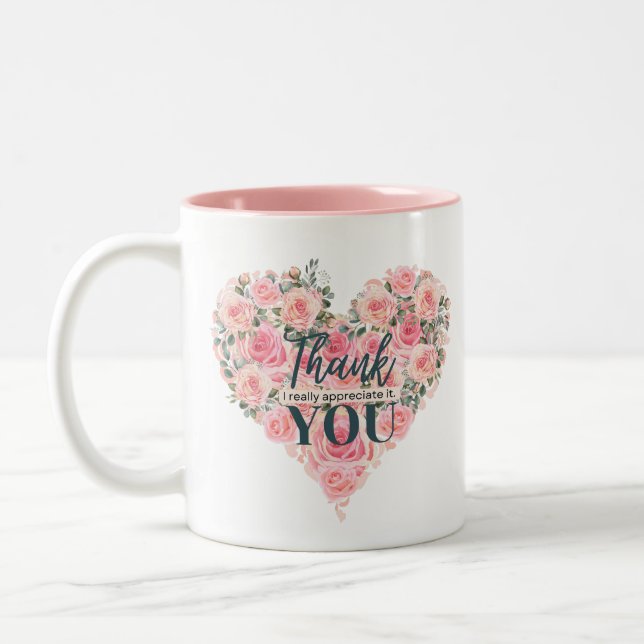 Tasse 2 Couleurs Floral "merci" : rose de coeur (Gauche)