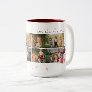 Tasse 2 Couleurs Floral Monogramme Photo personnalisée Collage cade