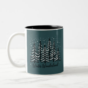 Tasse 2 Couleurs Forêt de Noël d'hiver arbre vert