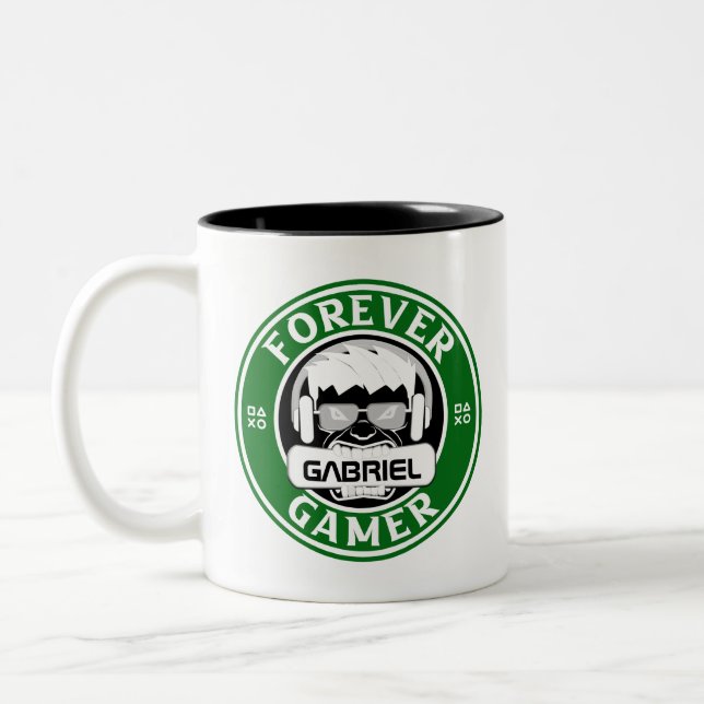 Tasse 2 Couleurs Forever Gamer, Nom personnalisé Imprimer (Gauche)
