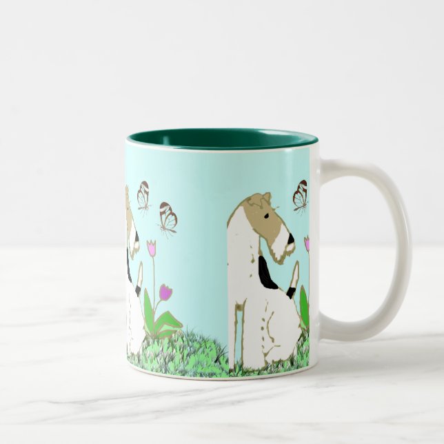 Tasse 2 Couleurs Fox Terrier et papillons de fil (Droit)