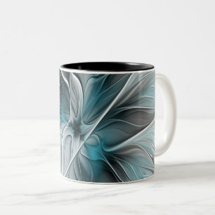 Tasse 2 Couleurs Fractal Floral Moderne Abstrait Fleur Bleu Gris