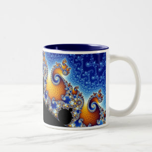 Tasse 2 Couleurs Fractale en spirale bleue de Mandelbrot double