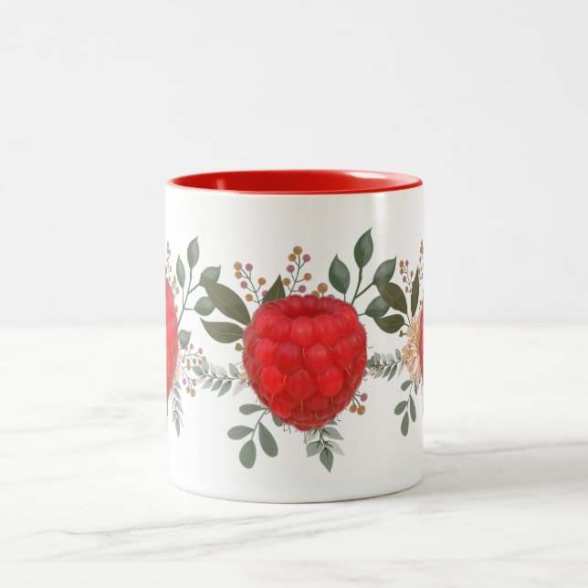 Tasse 2 Couleurs Framboise rouge vif avec Feuilles floraux (Centre)