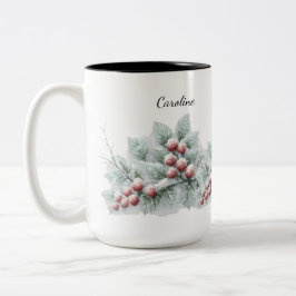 Tasse 2 Couleurs Frosted Winter Berry and Spruce Botanical Holiday