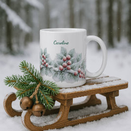 Tasse 2 Couleurs Frosted Winter Berry and Spruce Botanical Holiday