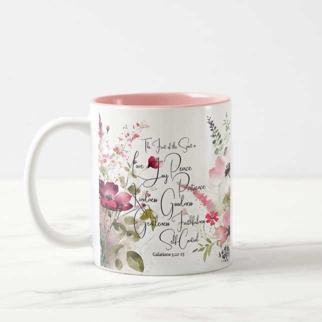 Tasse 2 Couleurs Fruit de l'Esprit rose floral (Gauche)