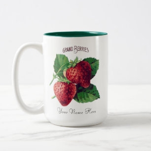 Tasse 2 Couleurs Fruits de fraise Vintage Ajouter Votre Nom