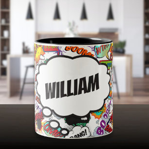 Tasse 2 Couleurs Fun Personnalisé Name Comic Book
