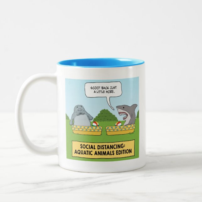 Tasse 2 Couleurs Funny Sharks and Manatee Social Distancing (Gauche)