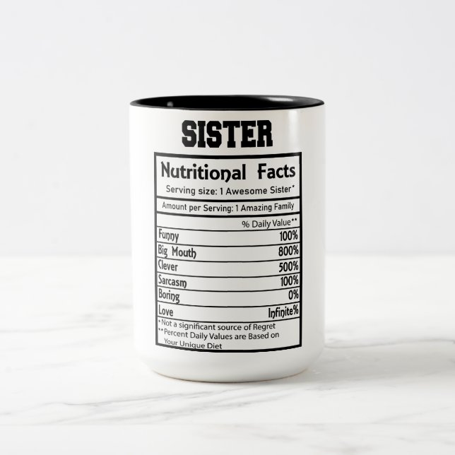 Tasse 2 Couleurs Funny Sister Nutrition Facts (Centre)