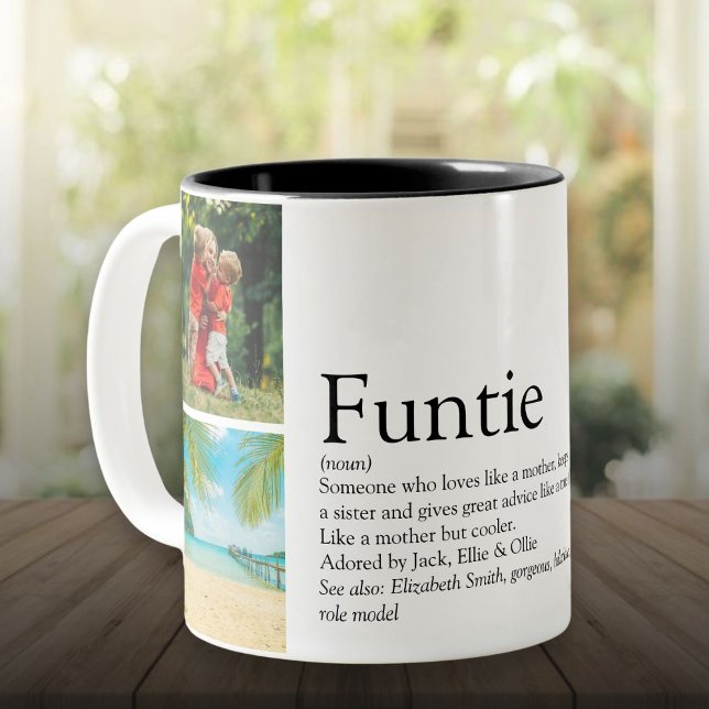 Tasse 2 Couleurs Funtie Tante Tante Définition Collage Photo (Funtie Aunt Auntie Definition Photo Collage Two-Tone Coffee Mug)