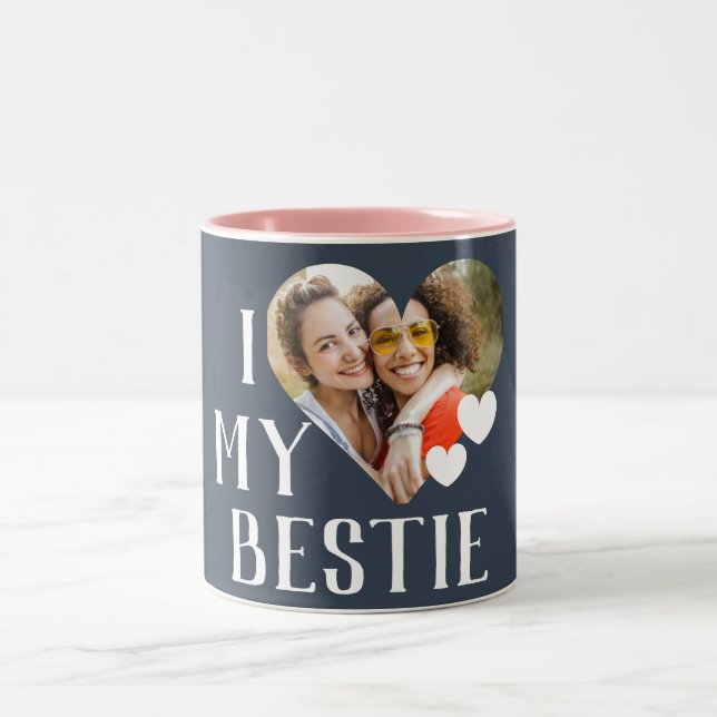 Tasse 2 Couleurs Galentines I Love My Bestie Photo personnalisée (Centre)