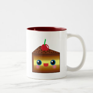 Tasse 2 Couleurs Gâteau Kawaii Tarte Chocolat Crème Vanille Cerise 