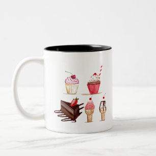 Tasse 2 Couleurs Gâteaux Aquarelle Boulangerie sucreries Cupcakes P