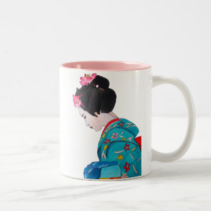 Tasse 2 Couleurs Geisha japonais mignon avec fleurs de cerisier