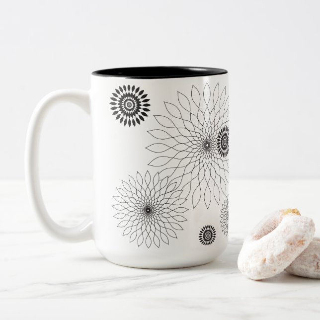 Tasse 2 Couleurs Geometric Flower〜ブラック〜 (Avec donut)