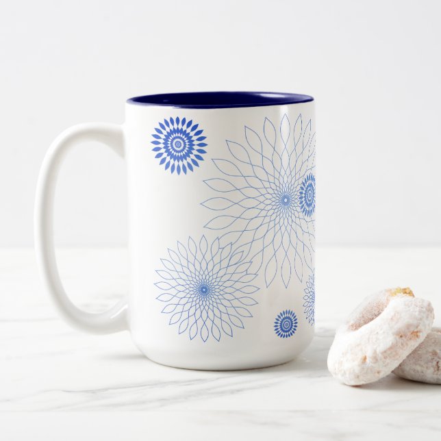 Tasse 2 Couleurs Geometric Flower〜ブルー〜 (Avec donut)