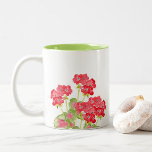 Tasse 2 Couleurs Geraniums d'aquarelles rouges 2