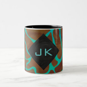 Tasse 2 Couleurs Giraffe Impression Brown et Turquoise