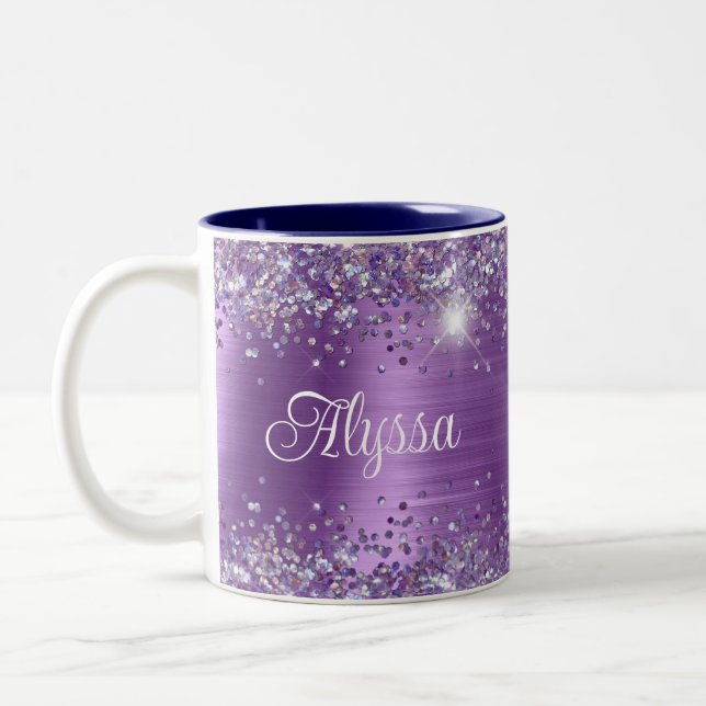 Tasse 2 Couleurs Glitterie chic Améthyste pourpre Nom (Gauche)