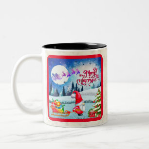 Tasse 2 Couleurs Gnome de Noël enneigé et cadeaux du traîneau du Pè