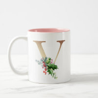 Gold Foil V Monogram Pine & Berry Christmas
