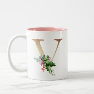 Tasse 2 Couleurs Gold Foil V Monogram Pine & Berry Christmas