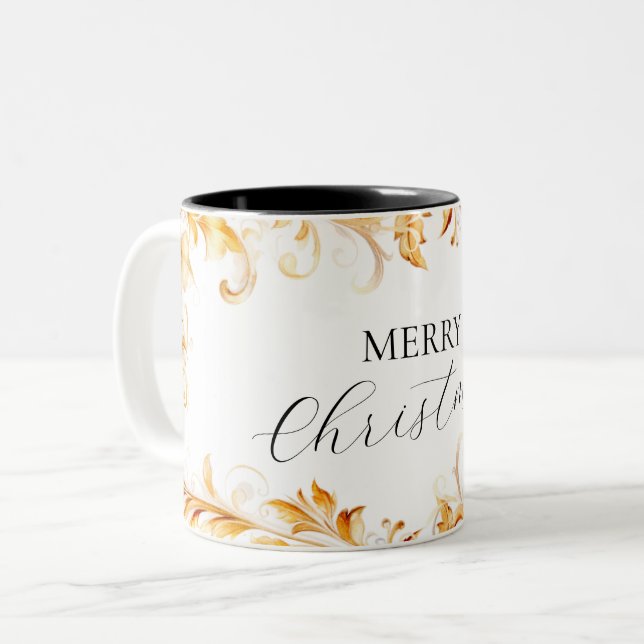 Tasse 2 Couleurs Gold Foliage Simple Noël (Devant gauche)
