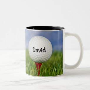 Tasse 2 Couleurs Golf Ball On Tee avec citation et nom