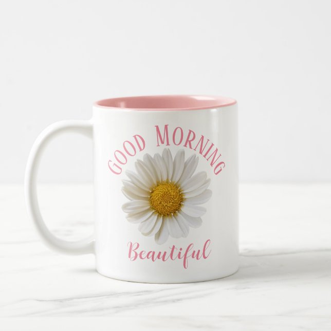 Tasse 2 Couleurs Good Morning Pink Text White Daisy (Gauche)