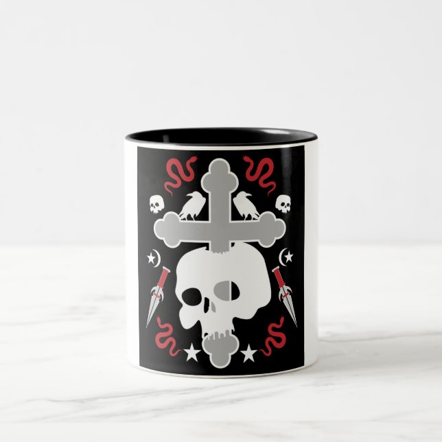 Tasse 2 Couleurs Goth Sous-Culture Crâne et croix (Centre)