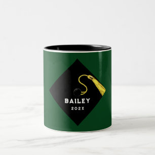 Tasse 2 Couleurs Graduation Green 2025 Keepsaké cadeau