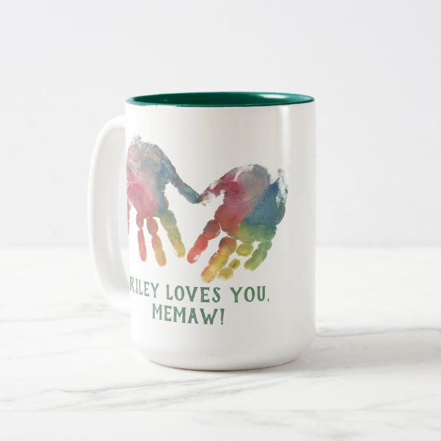 Tasse 2 Couleurs Grandmère empreintes avec photo (Devant gauche)