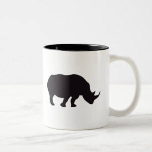 Tasse 2 Couleurs Gravure du bois vintage de rhinocéros