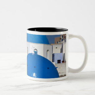 Tasse 2 Couleurs Grèce, Santorin. Clocher et dômes bleus de