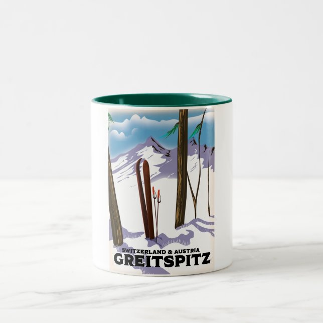 Tasse 2 Couleurs Greitspitz Suisse & Autriche Affiche de ski (Centre)