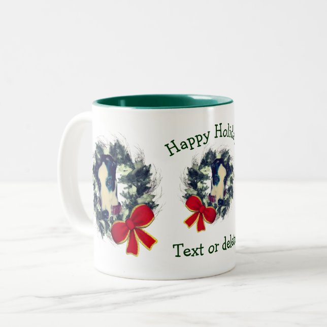 Tasse 2 Couleurs Greyhound Noël Fêtes Personnalisées (Devant gauche)