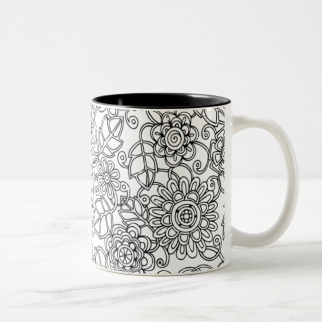 Tasse 2 Couleurs Griffonnage floral ethnique (Droit)