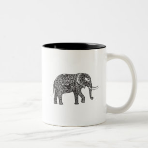 Tasse 2 Couleurs Griffonnage stylisé d'éléphant d'imaginaire