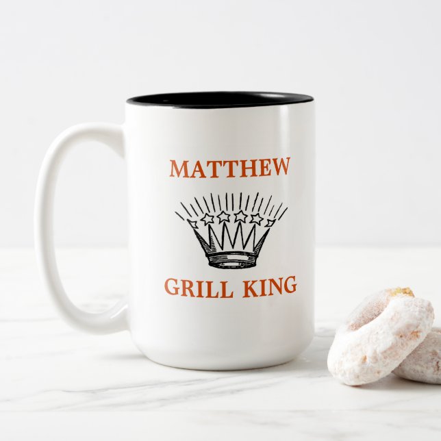 Tasse 2 Couleurs Grill Personnalisé Roi drôle (Avec donut)