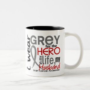 Tasse 2 Couleurs Gris pour mon cancer du cerveau de mari du héros