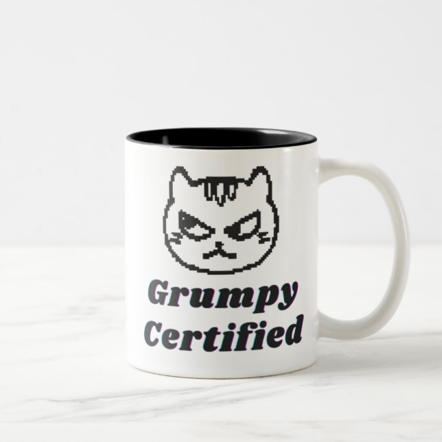 Tasse 2 Couleurs "Grumpy Certified" Drôle Cat Mème Design (Droit)