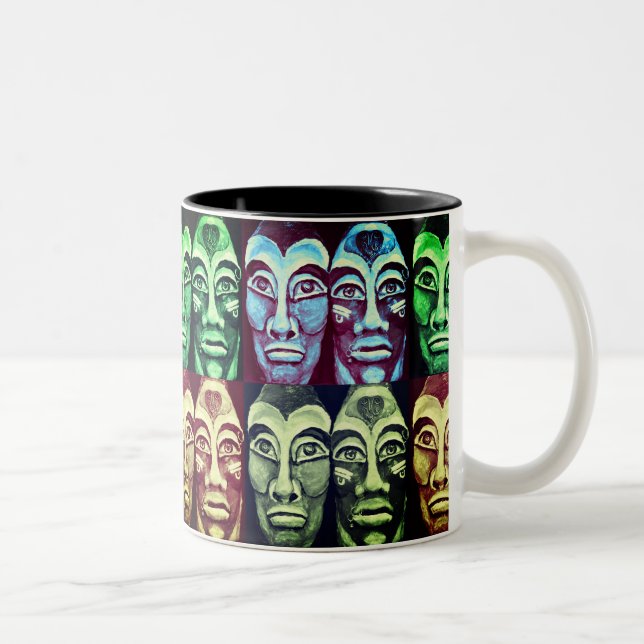 Tasse 2 Couleurs Guerriers mayas - surréalisme peint design (Droit)