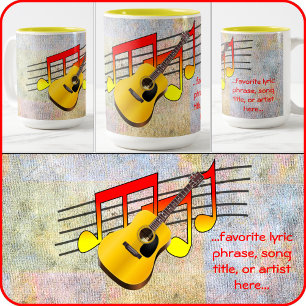 Tasse 2 Couleurs Guitare acoustique et notes musicales -