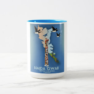 Tasse 2 Couleurs haida gwaii Colombie-Britannique Carte canadienne