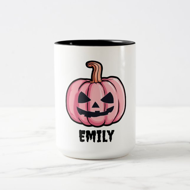 Tasse 2 Couleurs Hallo pumpkin Halloween Personalized name  (Centre)