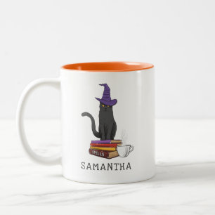 Tasse 2 Couleurs Halloween Cat Books Potion et Spells Personnalisé