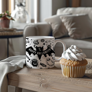 Tasse 2 Couleurs Halloween Lineart Noir Et Blanc