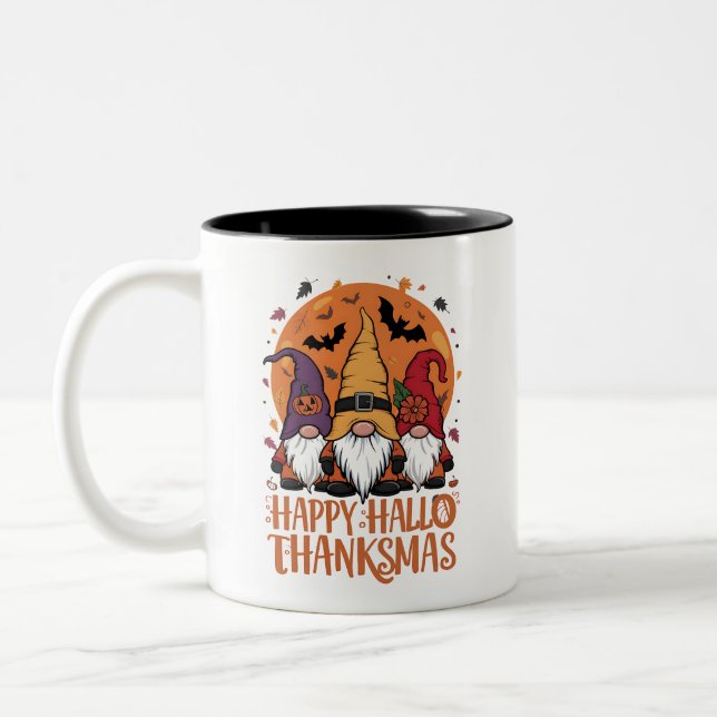 Tasse 2 Couleurs Halloween Noël Joyeux HalloMerciMas Gnomes (Gauche)